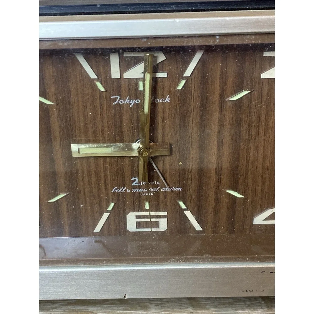 Tokyo Clock Wind Up Alarm music Clock Mid Century *2 jewels* Japan - For Parts